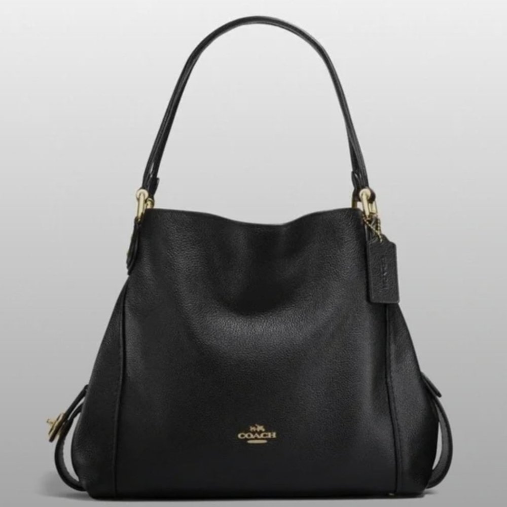 COACH Edie Shoulder Bag 31 in Polished Pebble Leather in Black